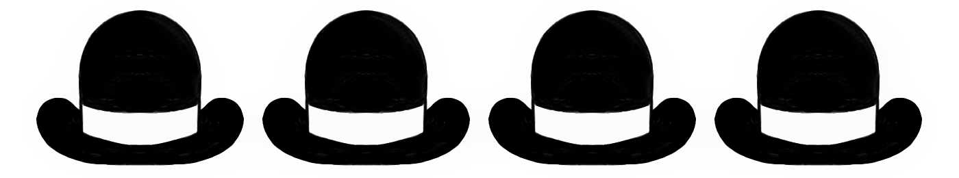 Click me to go back to the top! A row of bowler hats to indicate time passing or scene changing.